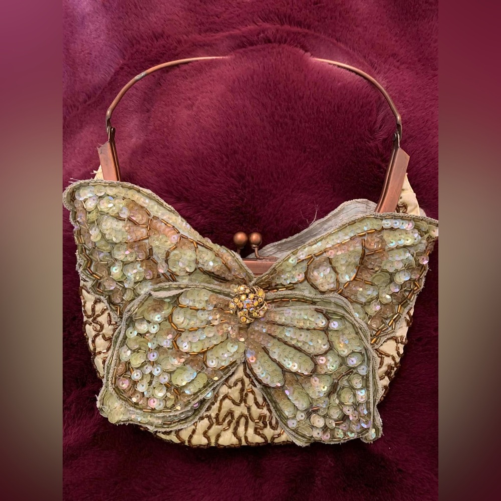 Wayne M. Kelski Sequin Beaded Butterfly Embellished Purse